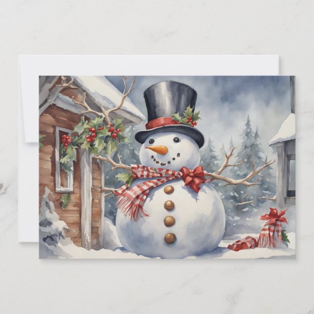 Vintag Snowman Top Hat Holly Berries Weihnachten (Vorderseite)