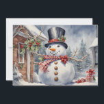Vintag Snowman Top Hat Holly Berries Weihnachten<br><div class="desc">Weihnachtsfeiertag Grußkarte mit einem Bild eines glücklichen Schneemanns mit einem großen schwarzen Top Hut. Personalisiert auf der Rückseite mit Ihrer Nachricht und Ihrem Namen. Kontaktieren Sie mich für Hilfe bei Ihrer Anpassung oder um zusätzliche Matching oder Koordination von Zazzle Produkten anzufordern.</div>