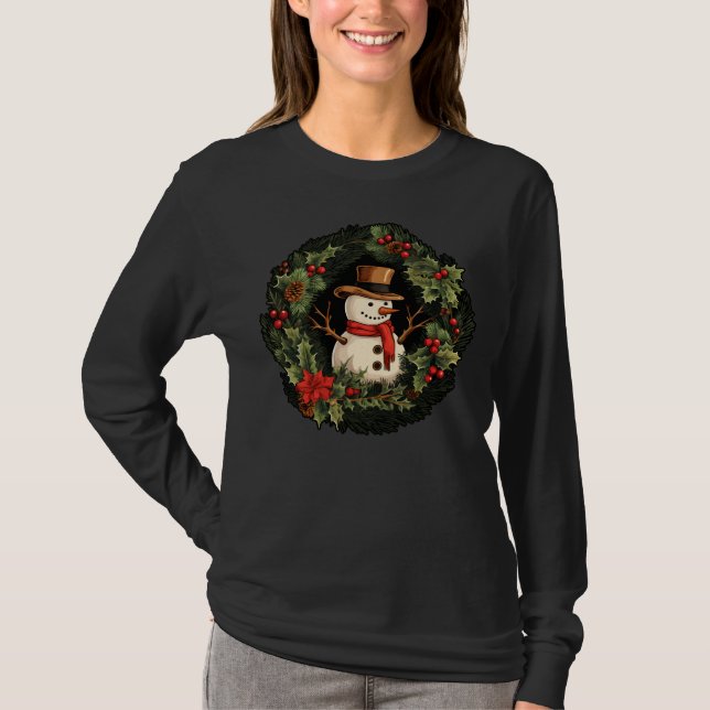 Vintag Snowman Weihnachten T-Shirt (Vorderseite)