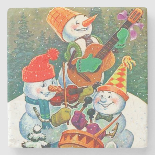 Vintag Snowman Weihnachtsband Steinuntersetzer (Vorderseite)