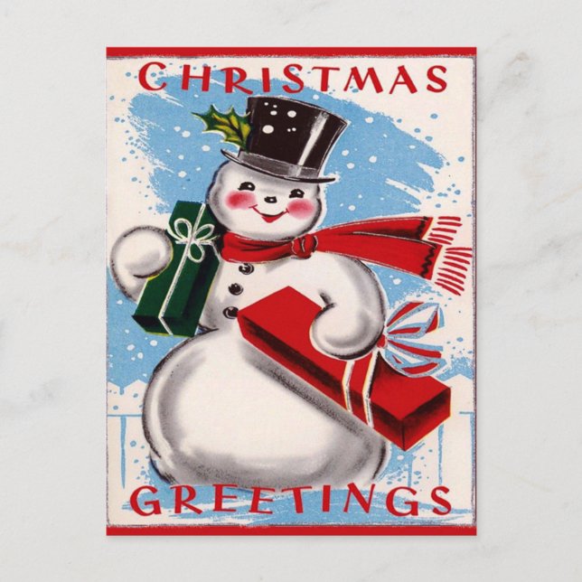 Vintag Snowman Weihnachtsgrüße Postkarte (Vorderseite)