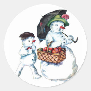 Vintag Snowpair Weihnachtsaufkleber Runder Aufkleber