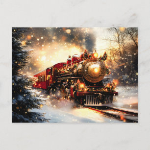 Vintag Snowy Night Weihnachtszug Express Feiertagspostkarte