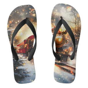 Vintag Snowy Night Weihnachtszug Express Flip Flops
