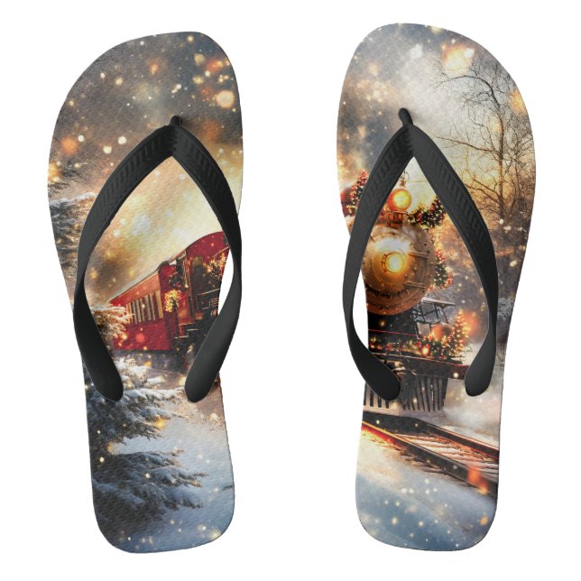 Vintag Snowy Night Weihnachtszug Express Flip Flops (Fußbett)