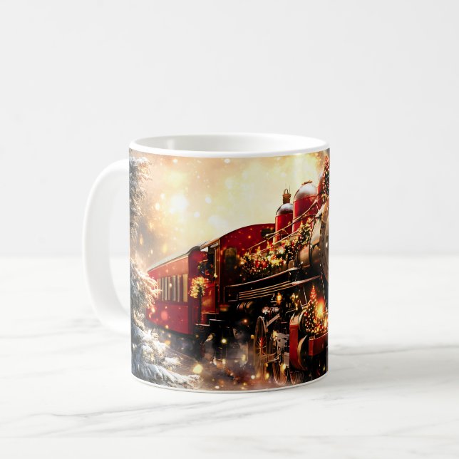 Vintag Snowy Night Weihnachtszug Express Kaffeetasse (Vorderseite Links)