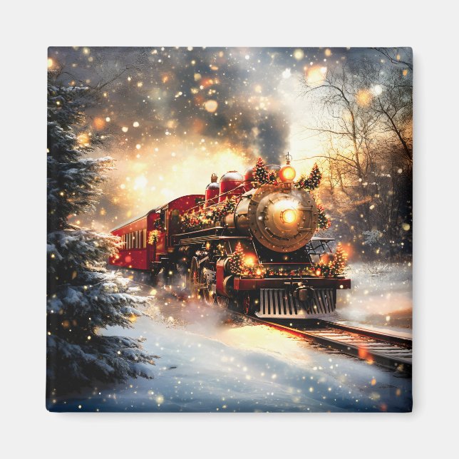 Vintag Snowy Night Weihnachtszug Express Magnet (Vorne)