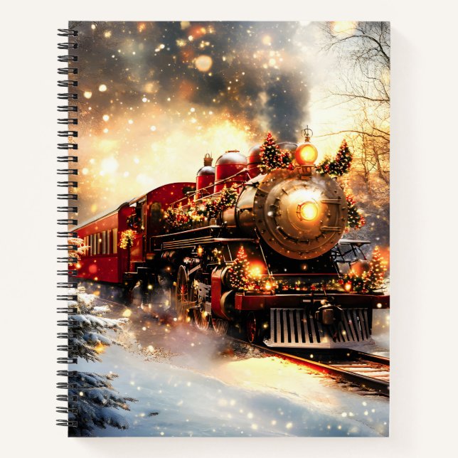Vintag Snowy Night Weihnachtszug Express Notizbuch (Vorderseite)