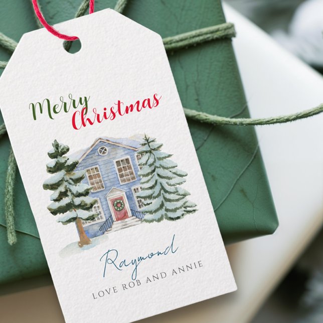 Vintag Snowy Nordic Winter Woodland Weihnachten Geschenkanhänger (Von Creator hochgeladen)