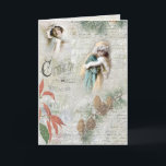 Vintag Snowy Winter Christmas Music Collage Feiertagskarte<br><div class="desc">Schöne Weihnachtssammlung mit Viktorianischen Schönheiten in Fell,  Winterkiefer und Poinsettia,  musikalischer Notation und Text und handgeschriebenem französischem Drehbuch auf einem gereizten,  hellgrauen Hintergrund.</div>