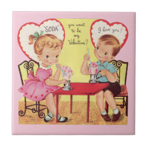 Vintag Soda Shop Valentine Sweethearts Fliese