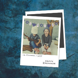 Vintag Sofortige Foto Blau/Weiß Hanukkah Garland Feiertagskarte