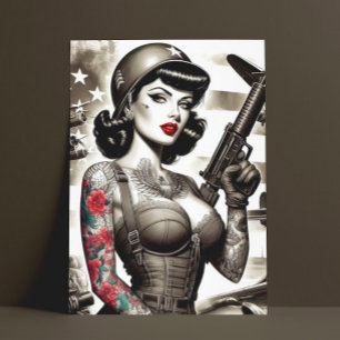 Vintag Soldier Girl Postkarte