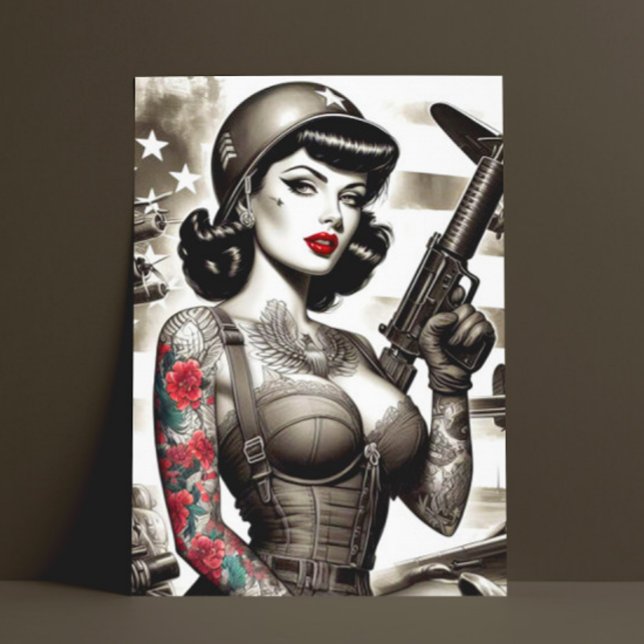 Vintag Soldier Girl Postkarte (Von Creator hochgeladen)