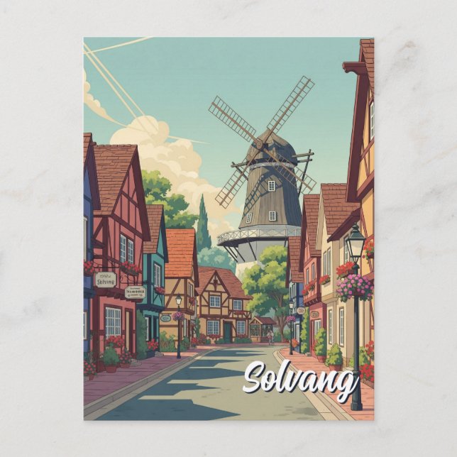 Vintag Solvang California Postkarte (Vorderseite)