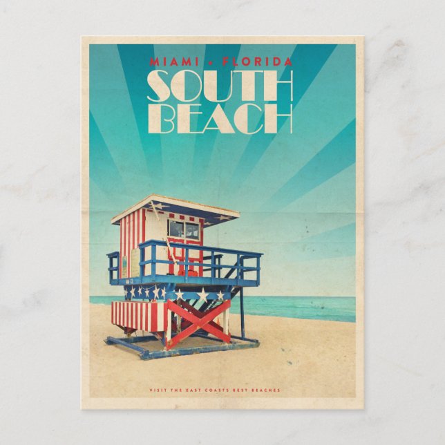 Vintag South Beach Florida Postkarte (Vorderseite)