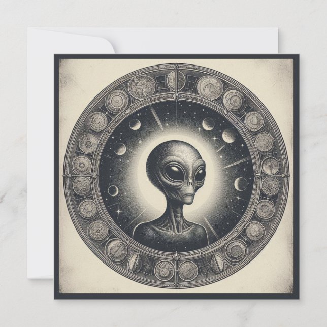 Vintag Space Alien Sci Fi Illustration UFO Karte (Vorderseite)