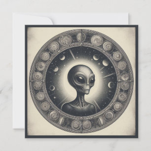 Vintag Space Alien Sci Fi Illustration UFO Karte