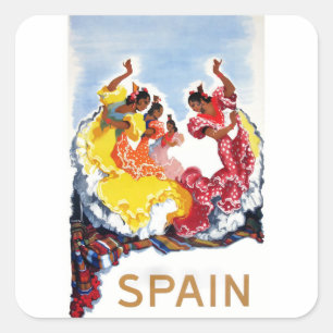 Vintag Spain Flamenco Dancers Travel Poster Quadratischer Aufkleber