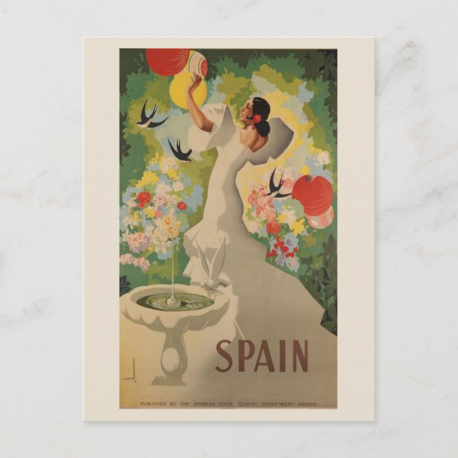 Vintag Spanien Spanischer Flamenco Tänzer Postkarte (Vorderseite)