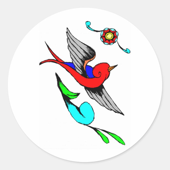 Vintag Sparrow Tattoo Runder Aufkleber (Vorderseite)
