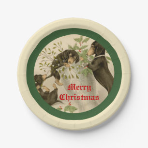Vintag spielende Dackeln Weihnachten Pappteller