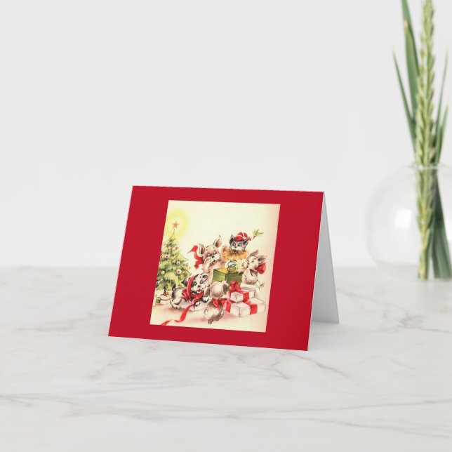 Vintag spielende Welpen Weihnachtskarte Karte (Vorderseite)