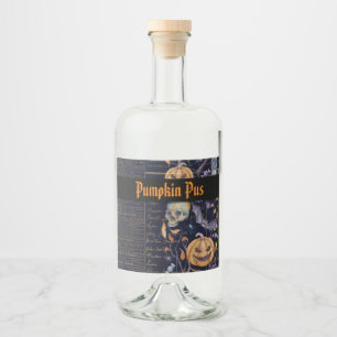Vintag Spooky Halloween Pumpkin Pus Alkoholflaschenetikett