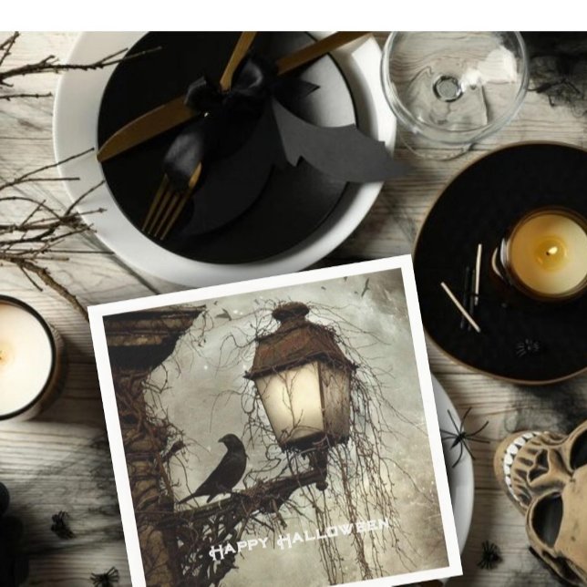 Vintag Spooky Raven on Lantern Halloween Serviette (Von Creator hochgeladen)