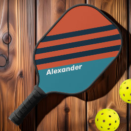 Vintag Sport Aquamarin Splash Streifen mit Namen Pickleball Schläger