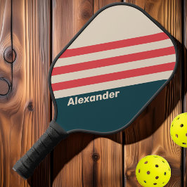 Vintag Sport Aquamarine Streifen mit Namen Pickleball Schläger