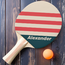 Vintag Sport Aquamarine Streifen mit Namen Tischtennis Schläger