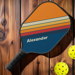 Vintag Sport Blue Regenbogen Streifen mit Namen Pickleball Schläger