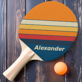 Vintag Sport Blue Regenbogen Streifen mit Namen Tischtennis Schläger