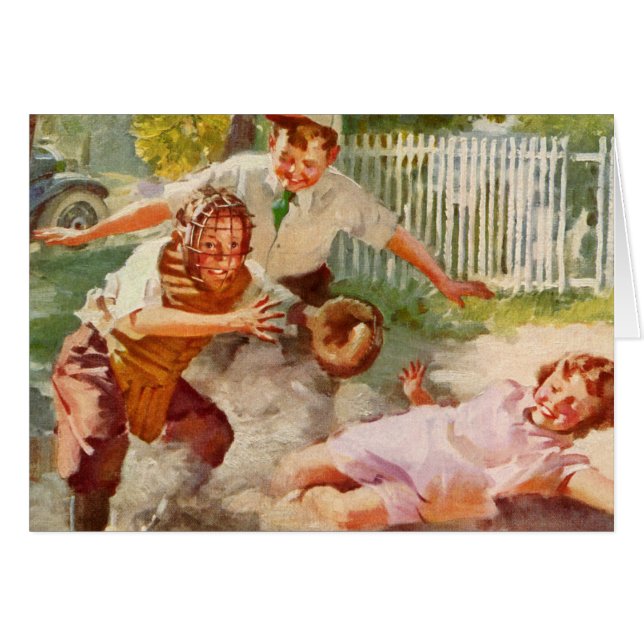 Vintag Sport, Kinder spielen Stickball Baseball (Vorderseite (Horizontal))