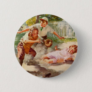 Vintag Sport, Kinder spielen Stickball Baseball Button