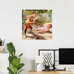 Vintag Sport, Kinder spielen Stickball Baseball Poster