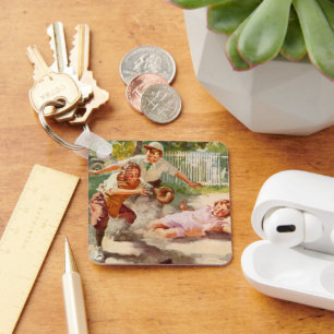 Vintag Sport, Kinder spielen Stickball Baseball Schlüsselanhänger