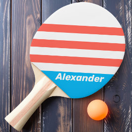 Vintag Sport Light Sky Blue Streifen mit Namen Tischtennis Schläger