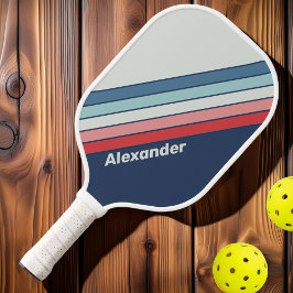 Vintag Sport Nautical Blue Streifen mit Namen Pickleball Schläger