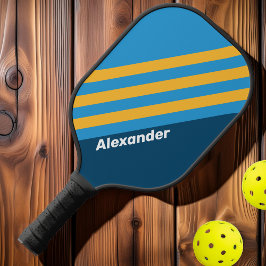 Vintag Sport Navy Blue Streifen mit Namen Pickleball Schläger