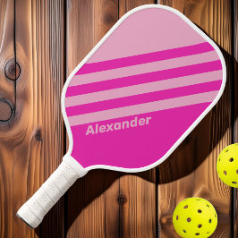 Vintag Sport Pink Sky Duale Streifen mit Namen Pickleball Schläger
