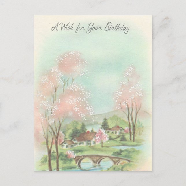 Vintag Spring Meadow Birthday Wish Postkarte (Vorderseite)