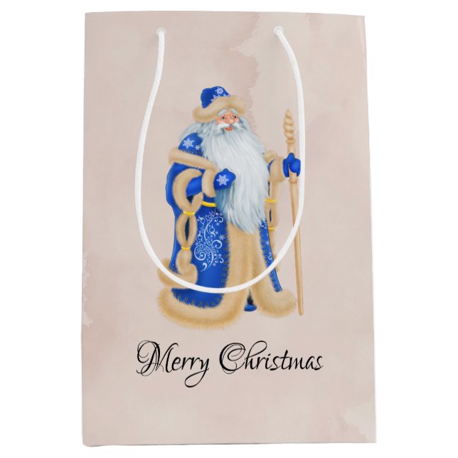 Vintag St. Nicholas Blue Christmas Custom Mittlere Geschenktüte (Vorderseite)