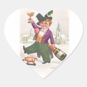 Vintag St Patricks Day Kleeblatt Champagne Herz-Aufkleber