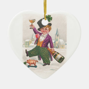 Vintag St Patricks Day Kleeblatt Champagne Keramik Ornament