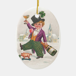 Vintag St Patricks Day Kleeblatt Champagne Keramik Ornament