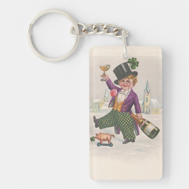 Vintag St Patricks Day Kleeblatt Champagne Schlüsselanhänger (Vorderseite)