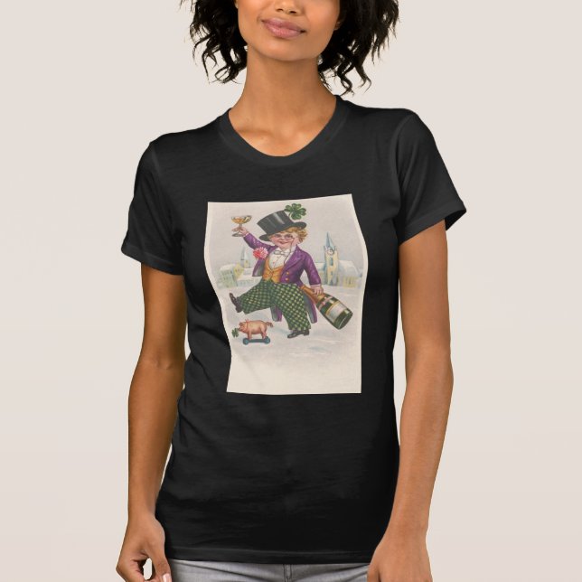 Vintag St Patricks Day Kleeblatt Champagne T-Shirt (Vorderseite)