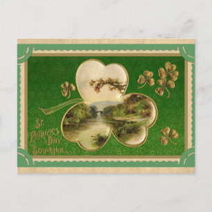 Vintag St Patricks Day Kleeblatt Irland Landschaft Postkarte
